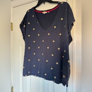Boden Dark Blue Top with Gold Shell Pattern